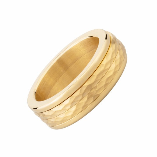 Textured 7mm Yellow Gold Double Spinner Ring