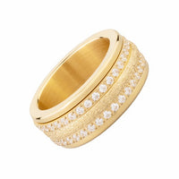 Elegant Triple 9mm Gold Spinner Ring with Cubic Zirconia and Sparkling Texture