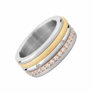 9mm Tricolour Triple Spinner Ring with Sparkling Texture