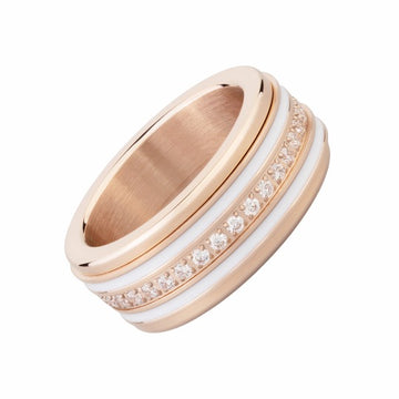 Elegant White and Rose Gold 9mm Spinner Ring with Cubic Zirconia