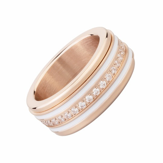 Elegant White and Rose Gold 9mm Spinner Ring with Cubic Zirconia